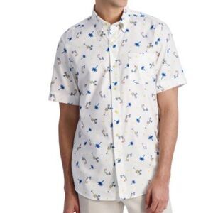 CHAPS Size Medium White Blue Casual Button Down Shirt Tropical Cotton Modal